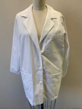 Unisex, Lab Coat Unisex, CHEROKEE, White, Poly/Cotton, Solid, Sz.6, 3 Buttons, Notched Lapel, 4 Patch Pockets, Hip Length