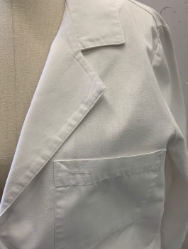 CHEROKEE, White, Poly/Cotton, Solid, 3 Buttons, Notched Lapel, 4 Patch Pockets, Hip Length