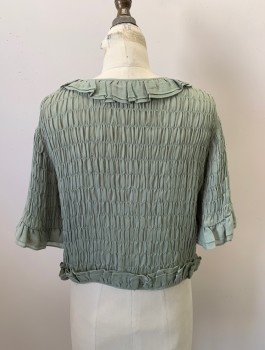 Womens, Top, REFORMATION, Sage Green, Viscose, Solid, XS, V-N, S/S, Ruffle Trim