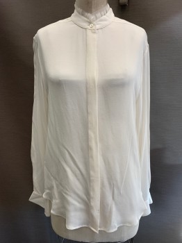 PHILLIP LIM, Cream, Silk, Solid, Sheer Georgette, L/S, Button Front, Band Collar, Ruffled Edge at Collar
