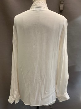 Womens, Blouse, PHILLIP LIM, Cream, Silk, Solid, Sz.4, Sheer Georgette, L/S, Button Front, Band Collar, Ruffled Edge at Collar