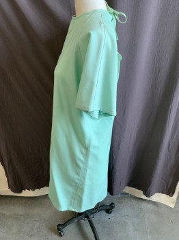 Unisex, Patient Gown, N/L, Sea Foam Green, Cotton, Solid, O/S, S/S, CN, Ties, Below Knee