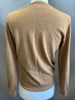 Mens, Pullover Sweater, JCREW, Lt Brown, Wool, Heathered, M, Long Sleeves, Pullover, V-neck,