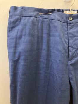 NOMINEE, Blue, Navy Blue, Plaid, F.F, Zip Front, Elastic Waist Band, Belt Loops, 4 Pckts, Gray Piping