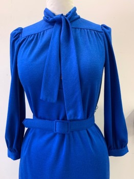 Route  One, Blue, Polyester, Cotton, Solid, L/S, 4 Buttons, Neck Tie, with Matching Waist Belt, Side Pockets