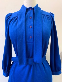 Route  One, Blue, Polyester, Cotton, Solid, L/S, 4 Buttons, Neck Tie, with Matching Waist Belt, Side Pockets