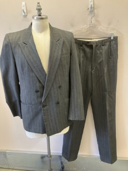 LIMITED EDITION, Gray, Wool, Stripes, Alternating Pattern Group Stripe, DB. Peaked Lapel, 3 Pckts,