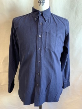 Mens, Casual Shirt, TOM FORD, Navy Blue, Cotton, 35-36, 17.5/, Collar Attached, Button Down Collar, Button Front, Long Sleeves, 1 Chest Pockets