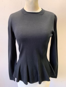 Womens, Pullover, RALPH LAUREN, Black, Silk, Nylon, Solid, S, Knit, Long Sleeves, Round Neck, Fitted with Slight Flare Below Waist