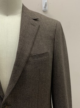 Mens, Sportcoat/Blazer, MATTARAZI, Lt Brown, Black, Wool, 2 Color Weave, 44R, L/S, 2 Buttons Single Breasted, Notched Lapel, 3 Pockets