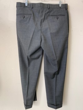Mens, Suit, Pants, LAUREN, Gray, Wool, Solid, 34/28, F.F, Button Tab Waist, Belt Loops, Slash Pockets, Cuff Hem