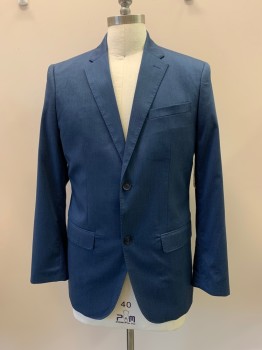 Mens, Sportcoat/Blazer, PERRY ELLIS, Cerulean Blue, Polyester, Viscose, Solid, 40R, Single Breasted, 2 Buttons, Notched Lapel, 3 Pockets,