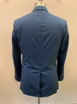 Mens, Sportcoat/Blazer, PERRY ELLIS, Cerulean Blue, Polyester, Viscose, Solid, 40R, Single Breasted, 2 Buttons, Notched Lapel, 3 Pockets,