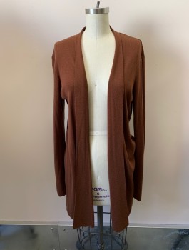 EILEEN FISHER, Brown, Synthetic, Solid, Knit, Shawl Lapel, Long