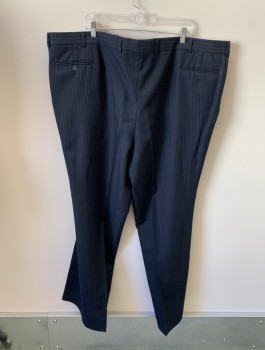 EAGLESONS, Navy Blue, Wool, Polyester, Stripes, Zip Front, F.F, 2 Slant Pockets, 2 Back Pockets