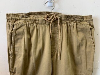 Mens, Casual Pants, AMERICAN RAG, Khaki Brown, Cotton, Polyester, Solid, L, Elastic Waist Band, F.F, Side And Pockets, D String,