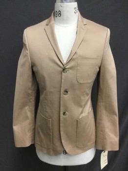 Mens, Sportcoat/Blazer, DOCKERS, Khaki Brown, Cotton, Lycra, Solid, 36R, Notched Lapel, 3 Buttons,  3 Pockets, Single Breasted