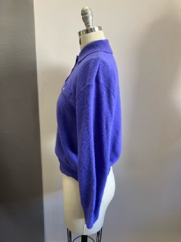 Womens, Sweater, DEVON, B:38, S, Purple, Pull On, 3 Button Polo, L/S, Rib Knit Trims, Wool