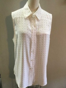 FRAME, Off White, Black, Yellow, Silk, Geometric, Button Front, Collar Attached, Sleeveless, 1 Faux Pocket, Upper Buttons Hidden By Placket