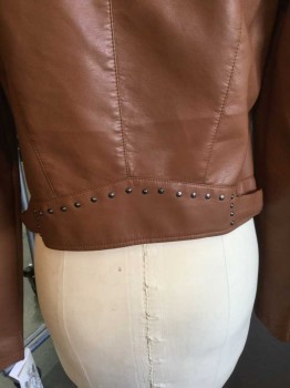 Womens, Casual Jacket, MARALYN & ME, Brown, Gray, Polyester, Cotton, Solid, M, JACKET:  Camel Brown, Western, Heather Hoody, Stand Collar Attached W/2 Snap Buttons, Zip Front, 2 Vertical Zip Pocket Bottom,detail Studs Work On Upper Arms & Back Waist, Short Side Belt