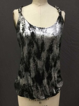 DAY TRIP, Black, Silver, Polyester, Spandex, Abstract , Racer Back with Twisty Knots, Elastic Waistband,