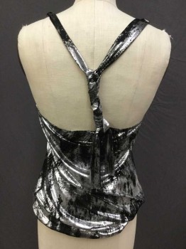 DAY TRIP, Black, Silver, Polyester, Spandex, Abstract , Racer Back with Twisty Knots, Elastic Waistband,