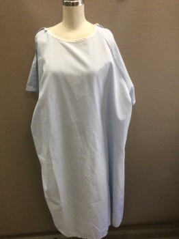 Unisex, Patient Gown, SHAMRON MILLS, Lt Blue, White, Polyester, Cotton, Solid, O/S, Solid Light Blue with White Edging at Neck, Short Sleeves, Snap Closures at Shoulders, Self Tie Center Back Neck
