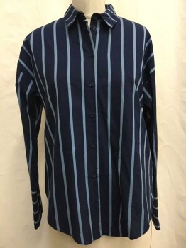Topshop, Navy Blue, French Blue, Cotton, Stripes, Button Front, Collar Attached,  Long Sleeves, Open Self Tie Back