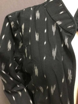 Womens, Casual Jacket, EILEEN FISHER, Black, Cream, Cotton, Abstract , M, Black W/cream Line/abstract, Stand Collar Attached and Open Front  W/solid Black Trim, Long Sleeves, 2 Slant Pockets