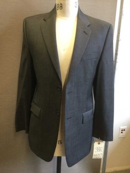 Mens, Suit, Jacket, CALVIN KLEIN, Dk Gray, Lt Gray, Wool, Heathered, 38 R, 2 Buttons,  3 Pockets,
