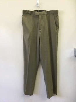 Mens, Slacks, PERRY ELLIS, Taupe, Polyester, Rayon, Heathered, 34, 36, Flat Front, Zip Fly, Flat Front, 4 Pocket,