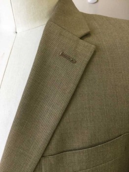 Mens, Suit, Jacket, TOMMY HILFIGER, Taupe, Synthetic, Heathered, 44R, 2 Button Single Breasted, 1 Welt Pocket, 2 Pockets with Flaps, 2 Slits at Back