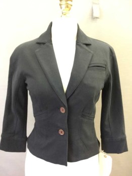 Womens, Blazer, DVF, Black, Cotton, Polyester, Solid, 0, Knit, Single Breasted, 2 Buttons,  3/4 Sleeves, Notched Lapel, Collar Attached,  3 Pockets, Dolman Upper Sleeve