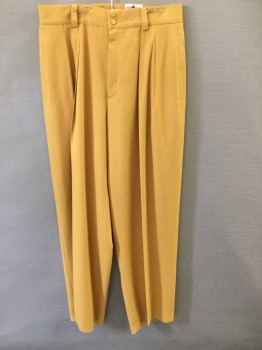 DROP DEAD COLLECTION, Mustard Yellow, Wool, Solid, Double Pleated Waist, 2 Self Covered Buttons & Zipper At Waist, 2 Pockets,