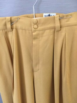 DROP DEAD COLLECTION, Mustard Yellow, Wool, Solid, Double Pleated Waist, 2 Self Covered Buttons & Zipper At Waist, 2 Pockets,