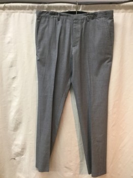 THEORY, Gray, Wool, Synthetic, Heathered, Flat Front, Zip Fly