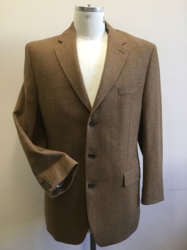 Mens, Sportcoat/Blazer, MICHAEL KORS, Lt Brown, Brown, Gray, Wool, Acetate, Plaid, 42L, 3 Button Single Breasted, Notched Lapel, 2 Pockets with Flaps, 1 Welt Pocket. 2 Slits at Back