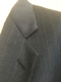 REPP BIG & TALL, Navy Blue, Brown, Black, Wool, Stripes - Pin, Herringbone, Single Breasted, Notched Lapel, 2 Buttons, 3 Pockets, Solid Navy Lining