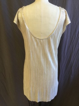 Womens, Cocktail Dress, BCBG GENERATION, Gold, Silver, Polyester, Stripes - Vertical , S, Accordion Pleats, Round Neck, Scoop Back, Overlap Open Shoulder, Sleeveless,