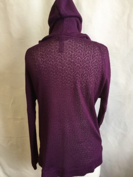 Womens, Pullover, AQUA, Red Burgundy, Cotton, Rayon, Solid, S, Pull Over with Hood- with White D-string Shoe Lace, Kangaroo Pouch Pocket, Side Split Hem,  3/4 Sleeves