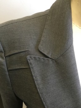 ELIE TAHARI, Brown, Wool, Cotton, Heathered, Grrayish Brown. Single Breasted, Collar Attached, Peak Lapel, Hand Picked Collar/Lapel, 2 Darts From Sleeve Inset Towards Center Front and Center Back, 2 Flap Pockets, 1 Button