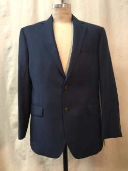 STAFFORD, Dk Blue, Wool, Polyester, Solid, Dark Blue, Notched Lapel, Collar Attached, 2 Buttons,  3 Pockets,