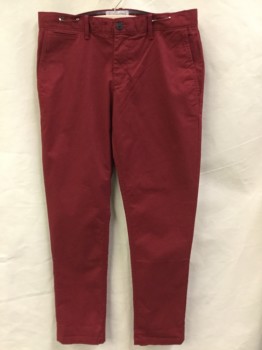 Mens, Casual Pants, PENGUIN, Dk Red, Cotton, Polyester, Solid, 32, 32, Dark Red,  Flat Front, Zip Front, 4 Pockets