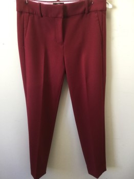 Womens, Slacks, JCREW 365, Raspberry Pink, Polyester, Viscose, Solid, 4 , Flat Front, Two Inch Waist Band with Loops, Creased Legs, Ankle Length