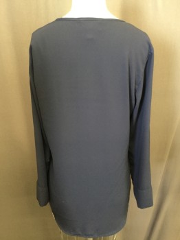 COLLECTIVE CONCEPTS, Navy Blue, Polyester, Solid, V-neck, Long Sleeves with Tabs, High/low