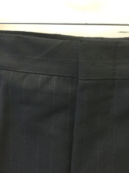 BROOKS BROTHERS, Black, Lt Gray, Wool, Stripes - Pin, Cool Black with Light Gray Faint Pinstripes, Double Pleated, Zip Fly, 4 Pockets