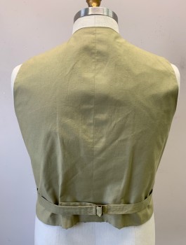 SIAM COSTUMES , Gray, Slate Blue, Multi-color, Wool, Stripes - Vertical , Speckled, Gray Stripes with Colored Specks/Slubs, Single Breasted, 4 Buttons, V-neck, 4 Welt Pockets, Solid Tan Cotton Back with Belt at Center Back Waist, Made To Order