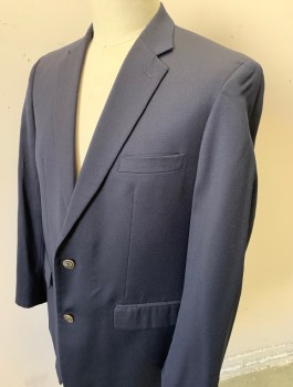 JOSEPH & FEISS, Navy Blue, Wool, Solid, Single Breasted, Notched Lapel, 2 Buttons, 3 Pockets