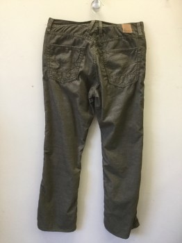 Mens, Casual Pants, J. AGAVE, Gray, Brown, Cotton, 32/32, Corduroy, Brownish-Gray, Zip Fly, Jean Style, Belt Loops