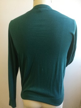 BANANA REPUBLIC, Teal Green, Silk, Cotton, Solid, V-neck, Long Sleeves,